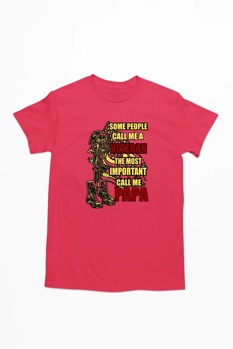 Some People Call Me a Veteran the Most Important Call Me Papa Men's Tshirt (Red, S)