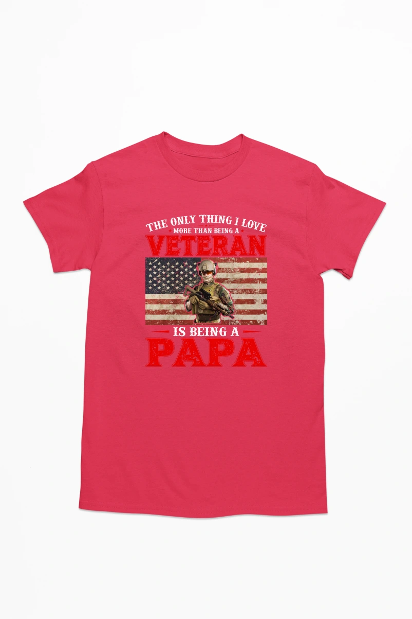 The Only Thing I Love morethan Being a Veteran is Being a Papa Men's Tshirt (Red, S)