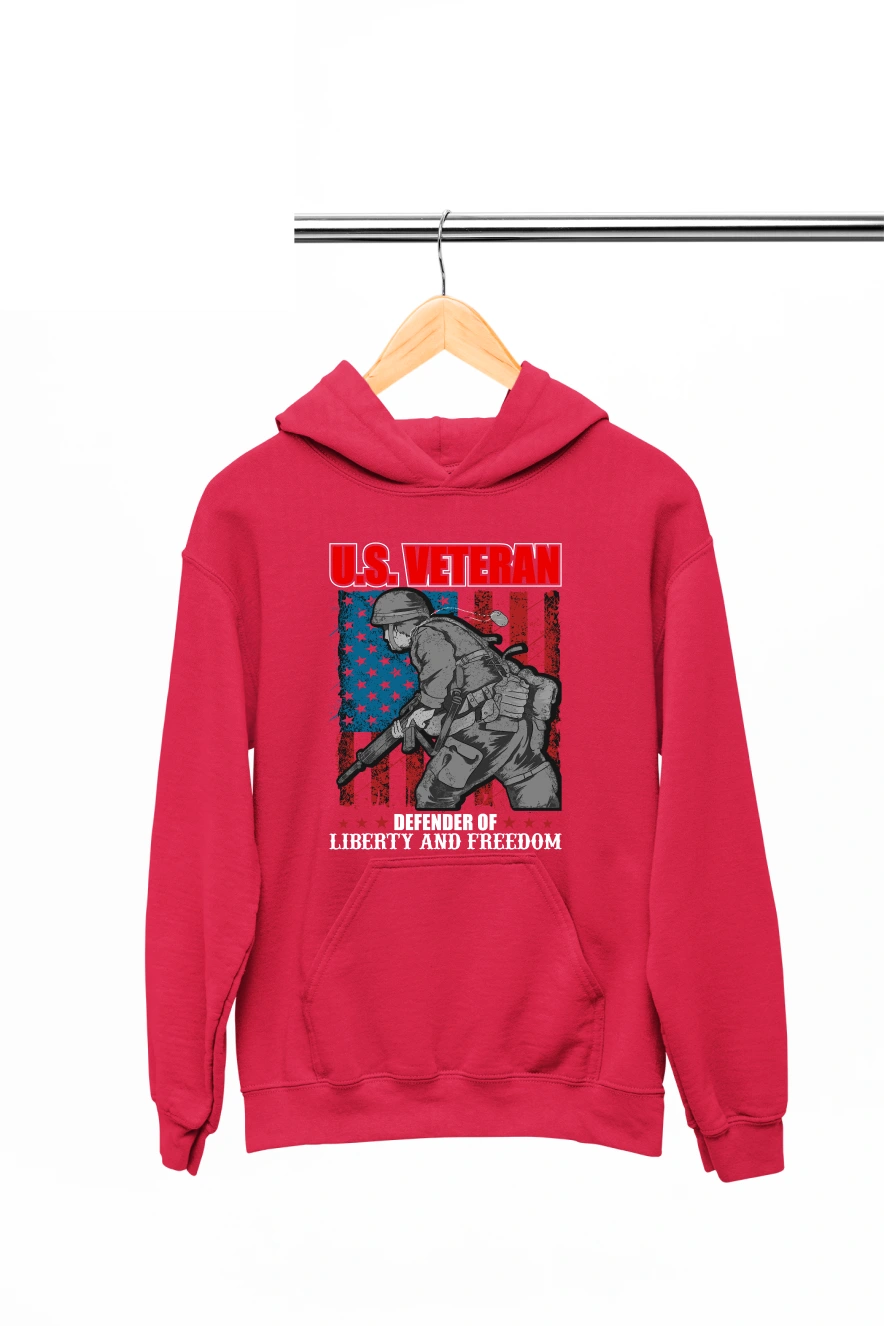 U.S Veteran Defender of Liberty and Freedom Hoodie (Red, S)