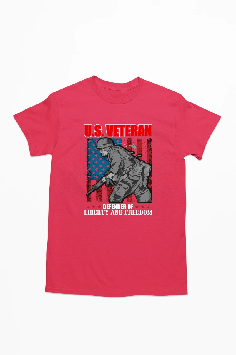 U.S Veteran Defender of Liberty and Freedom Men's Tshirt (Red, S)