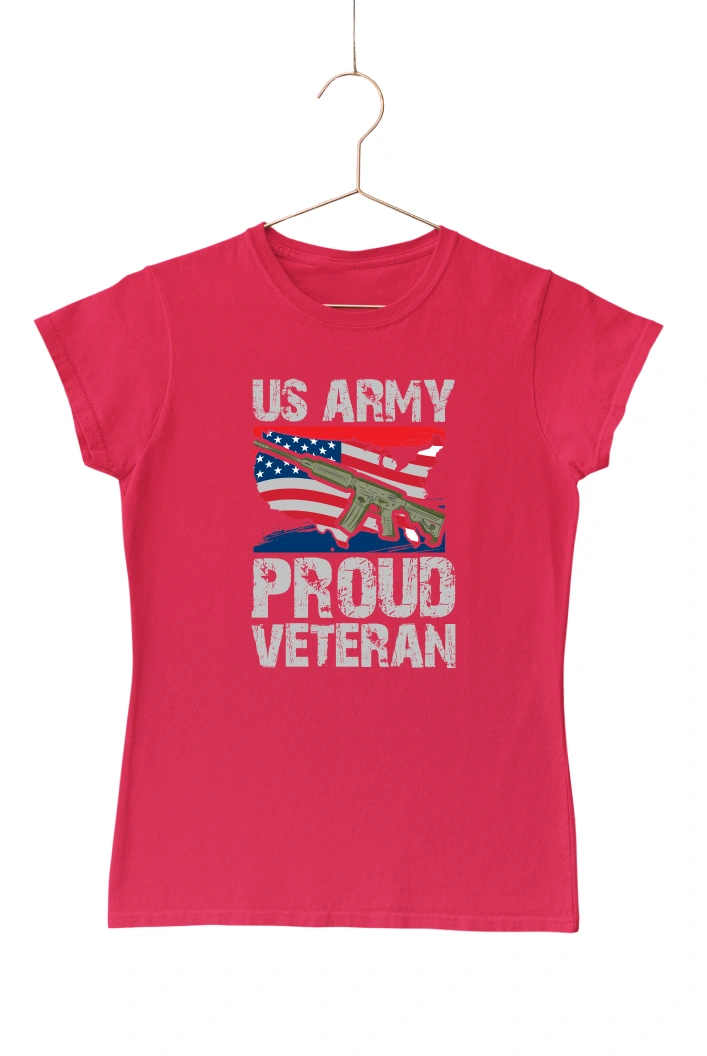 Us Army Proud Veteran Women's Tshirt (Red, S)