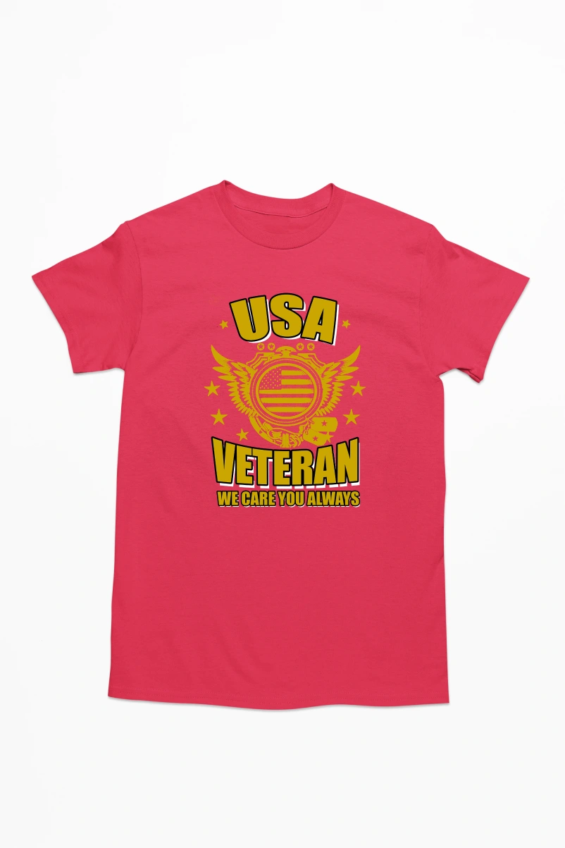 Usa Veteran We Care You Always Men's Tshirt (Red, S)