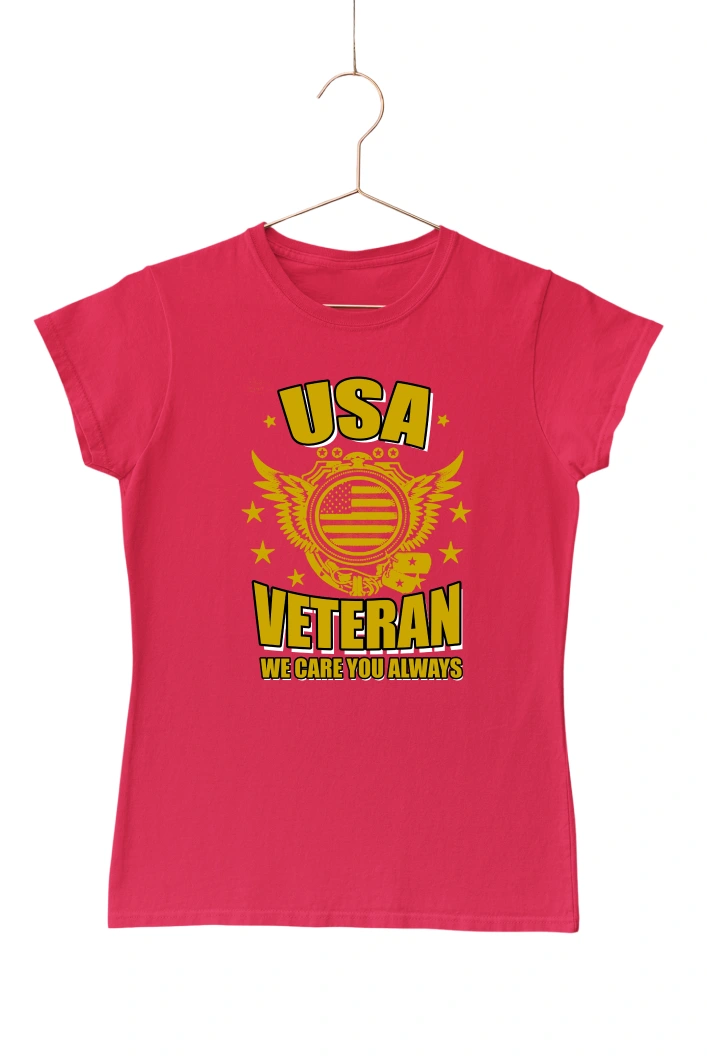 Usa Veteran We Care You Always Women's Tshirt (Red, S)