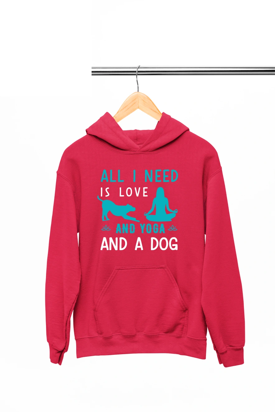 All I Need is Love and Yoga and a Dog Hoodie (Red, S)
