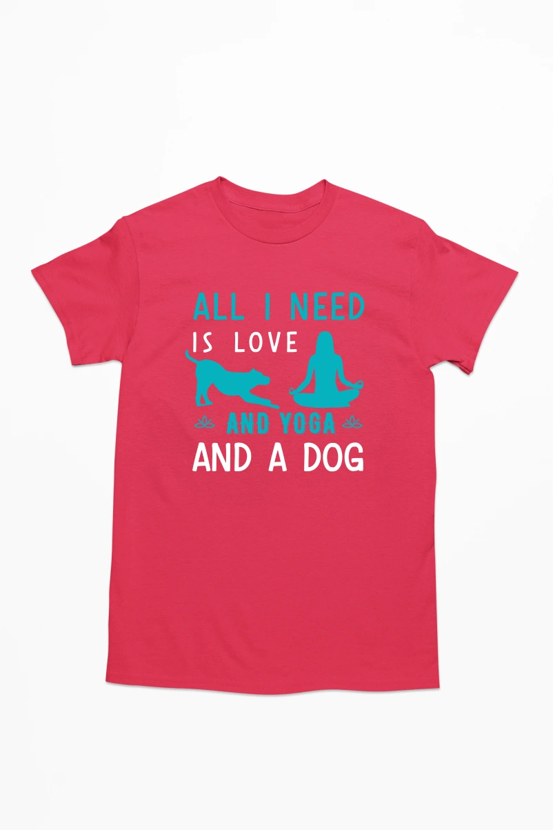 All I Need is Love and Yoga and a Dog Men's Tshirt (Red, S)