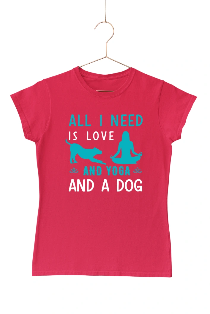 All I Need is Love and Yoga and a Dog Women's Tshirt (Red, S)