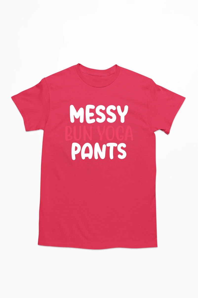 Messy Bun Yoga Pants Men's Tshirt (Red, S)