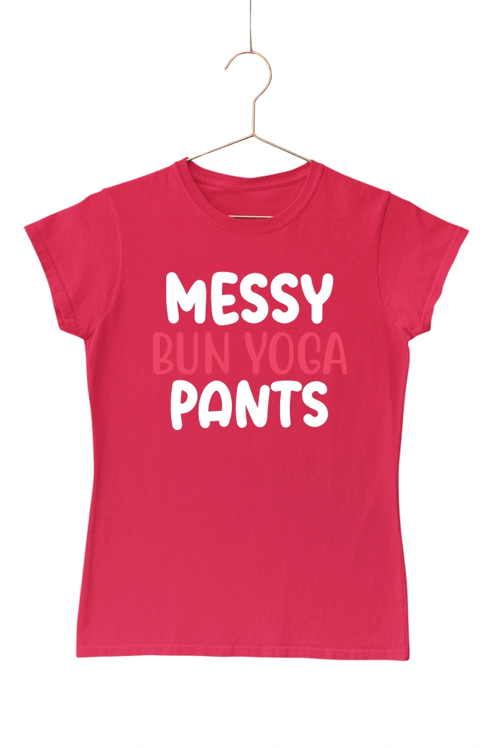 Messy Bun Yoga Pants Women's Tshirt (Red, S)