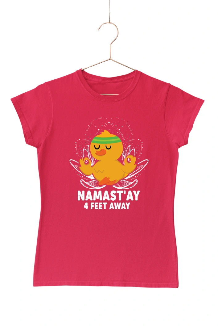 Namast'ay 4 Feet Away Women's Tshirt (Red, S)
