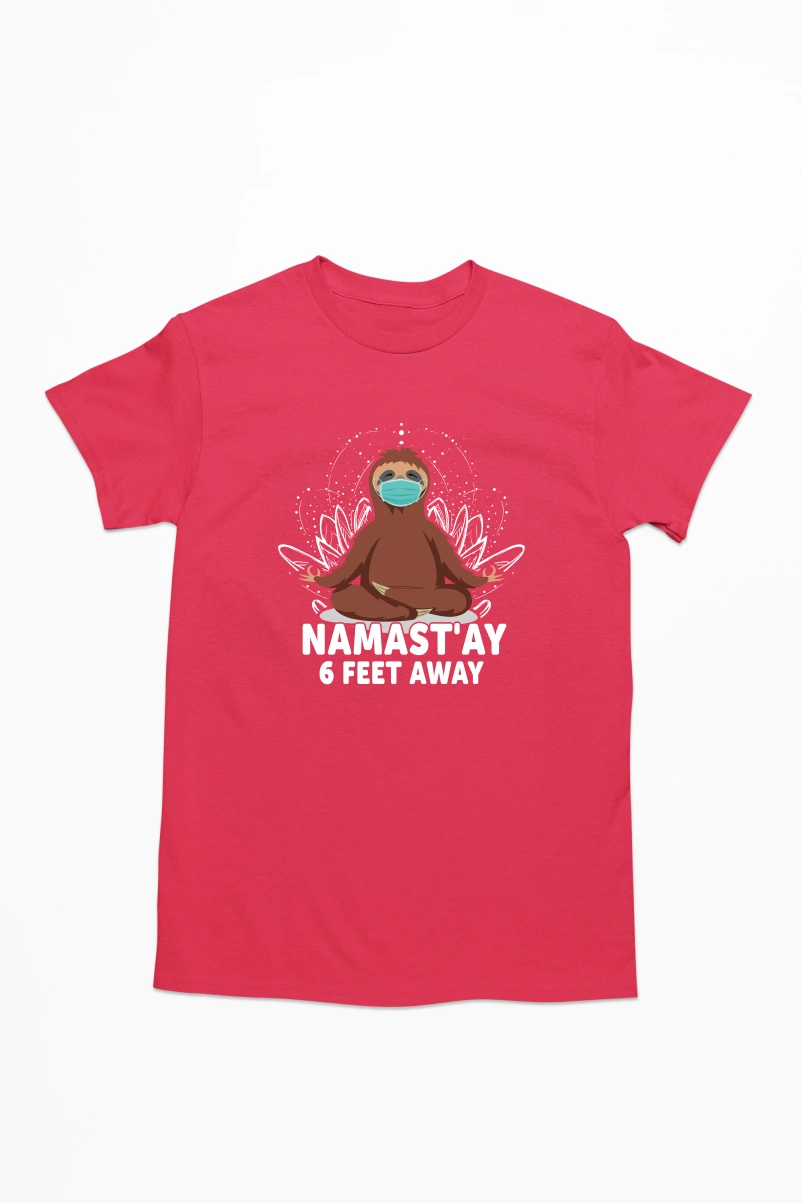 Namast'ay 6 Feet Away Men's Tshirt (Red, S)