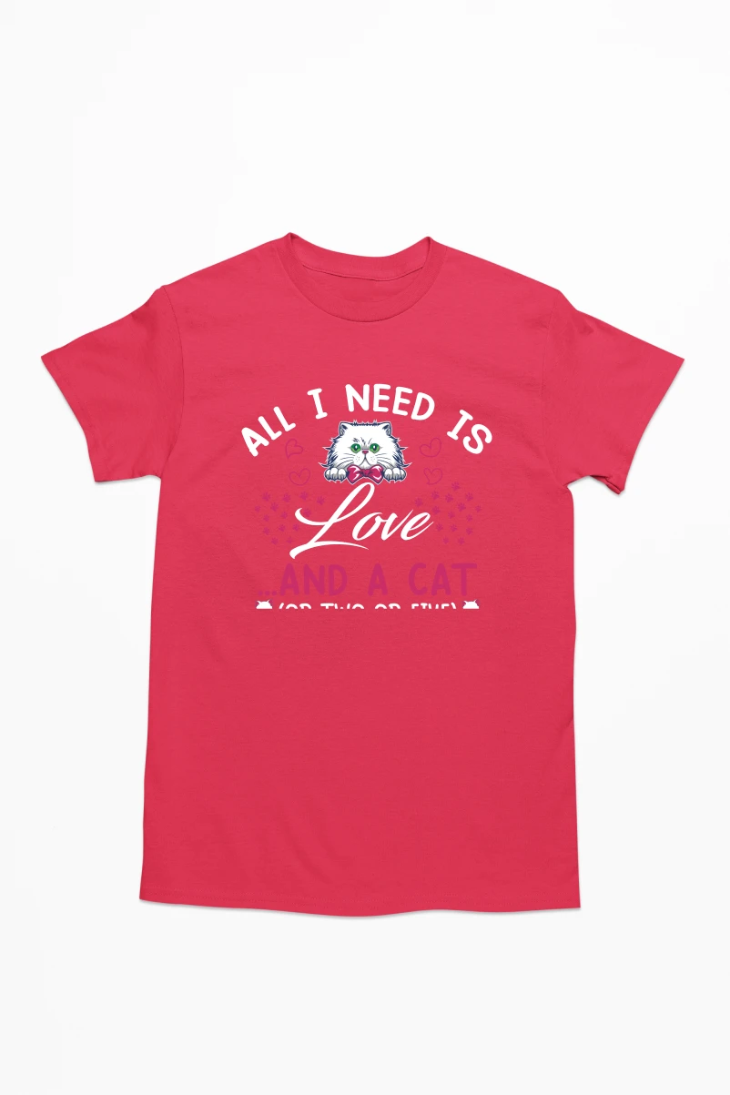 All I Need Is Love and a Cat Men's Tshirt (Red, S)