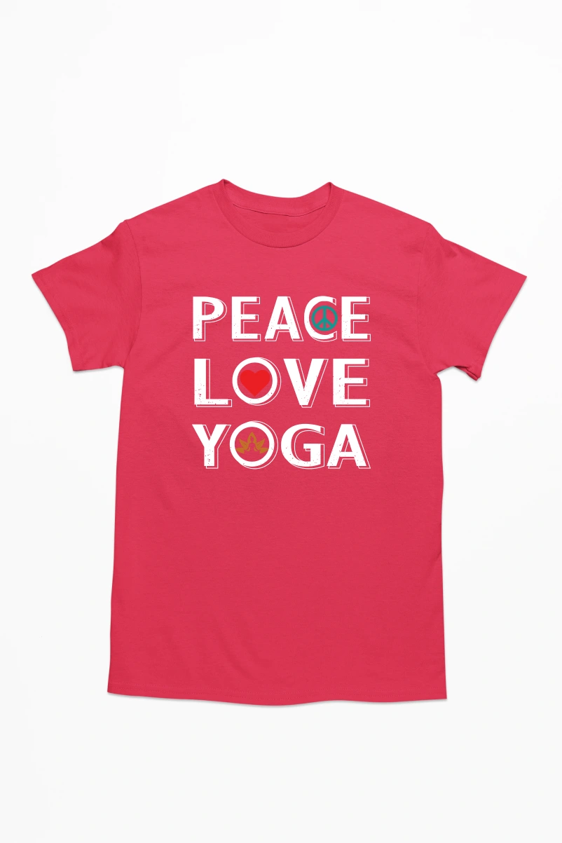 Peace Love Yoga Men's Tshirt (Red, S)