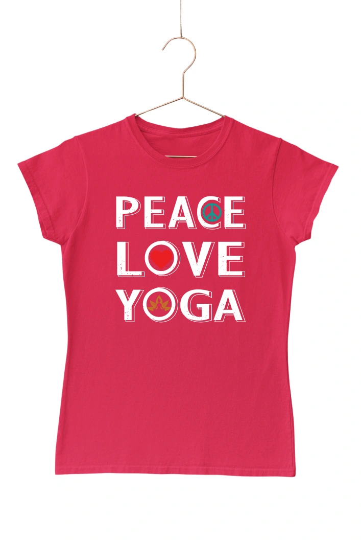 Peace Love Yoga Women's Tshirt (Red, S)