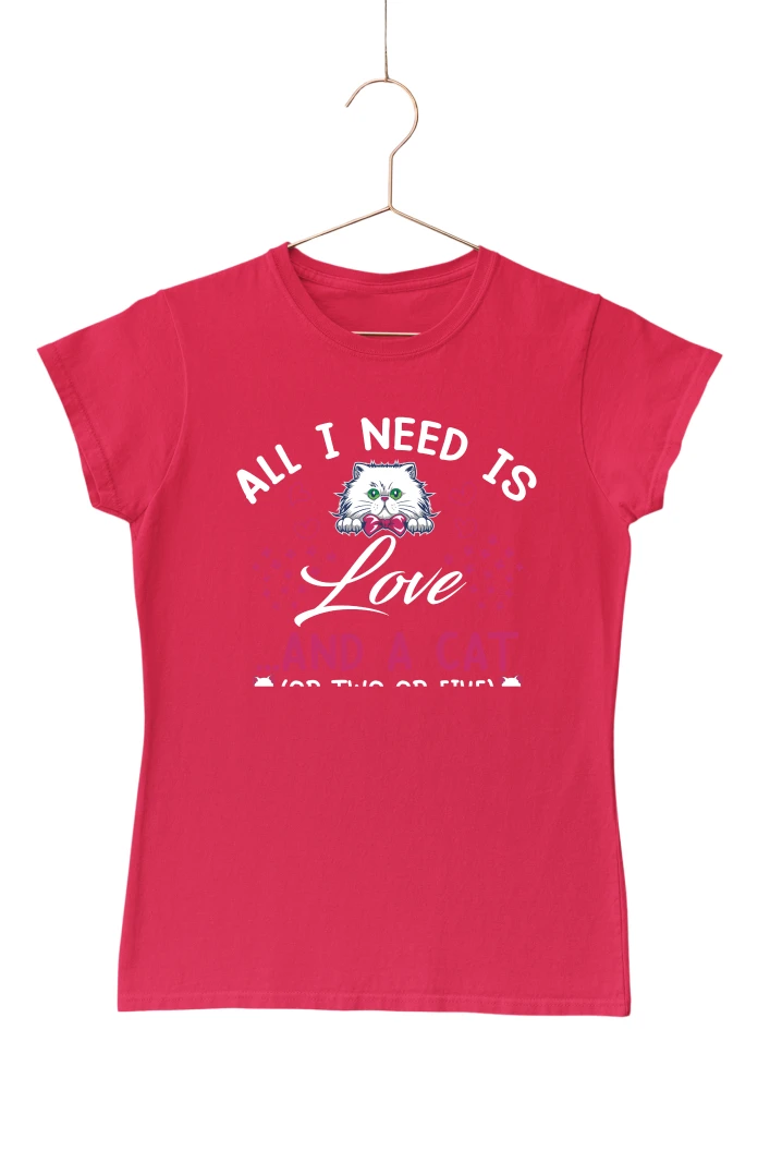 All I Need Is Love and a Cat Women's Tshirt (Red, S)