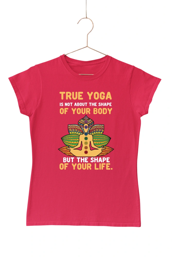 True Yoga is Not About the Shape of Your Body Women's Tshirt (Red, S)