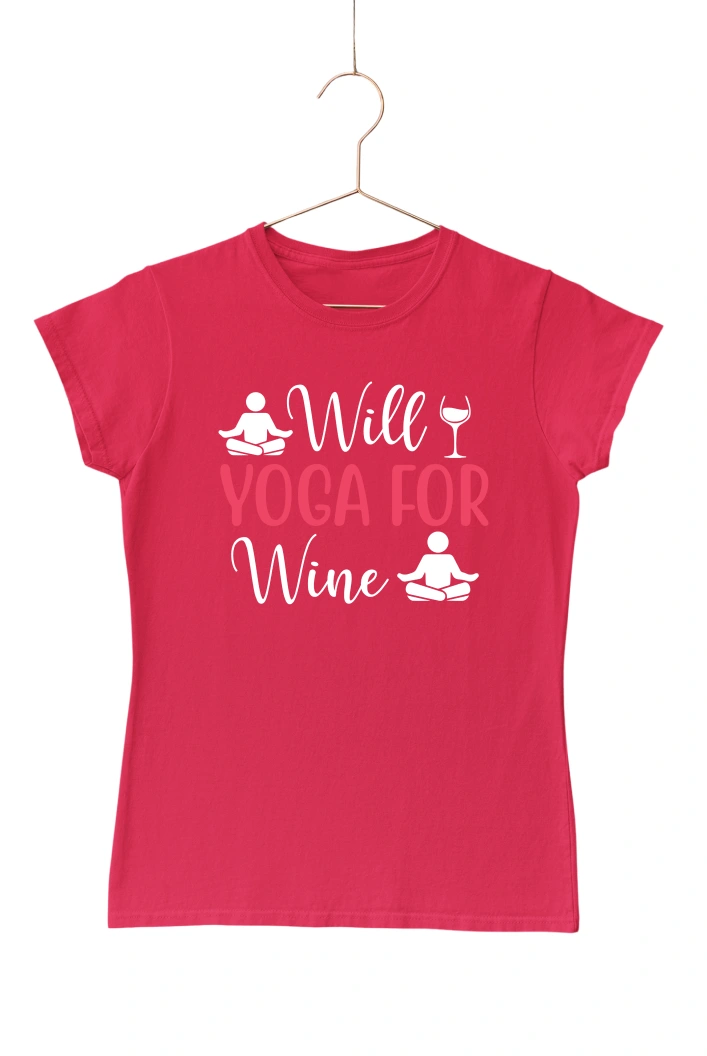 Will Yoga for Wine Women's Tshirt (Red, S)