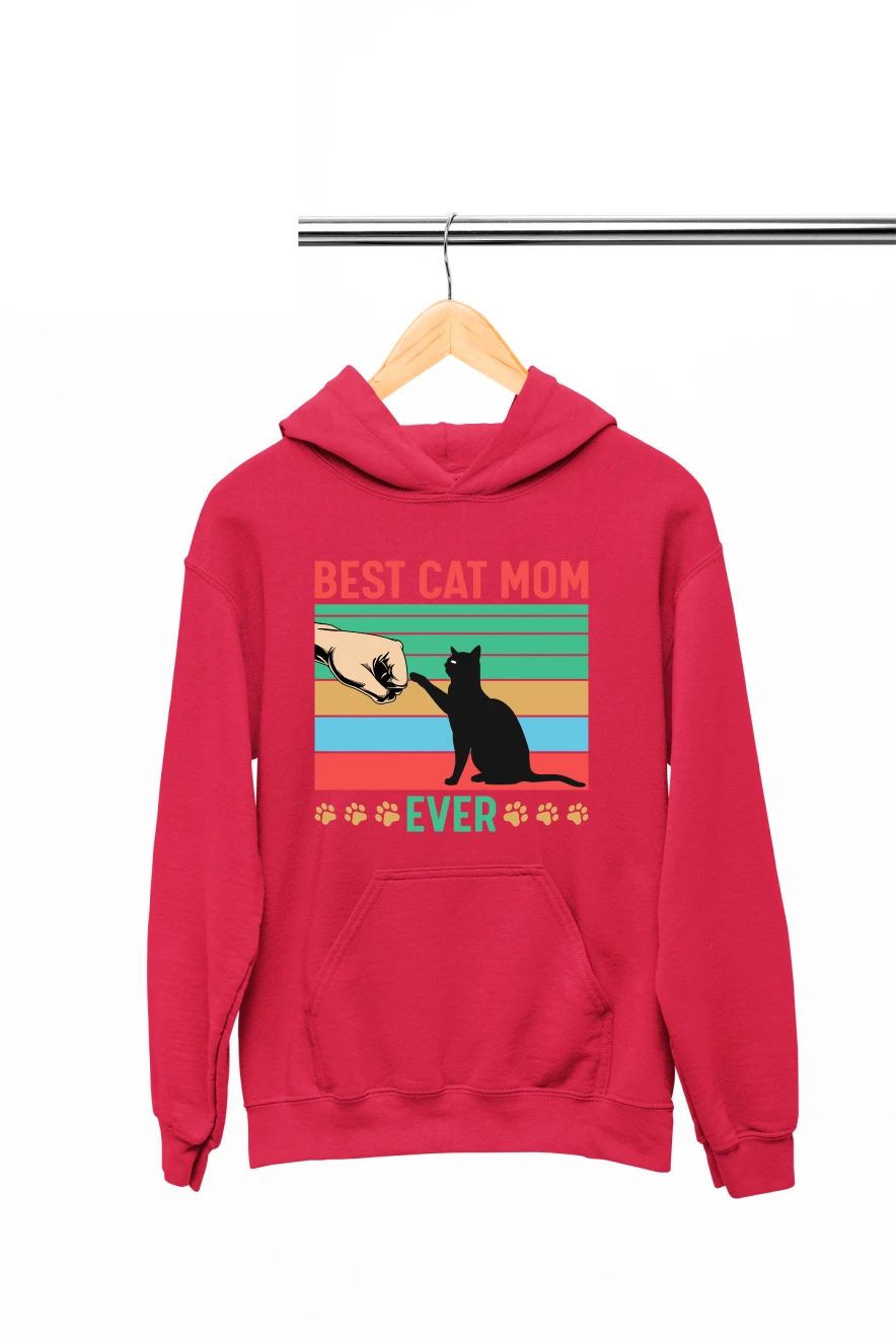 Best Cat Mom Ever Hoodie (Red, S)