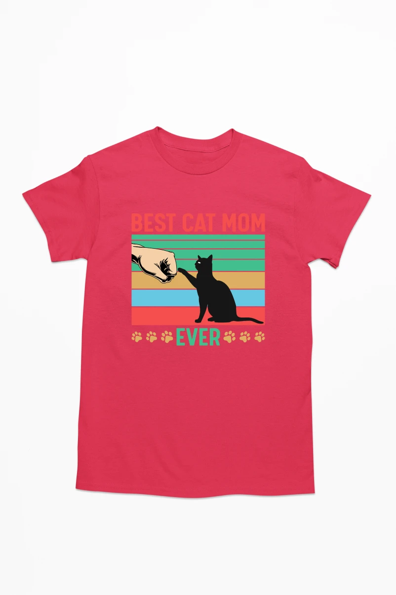 Best Cat Mom Ever Men's Tshirt (Red, S)