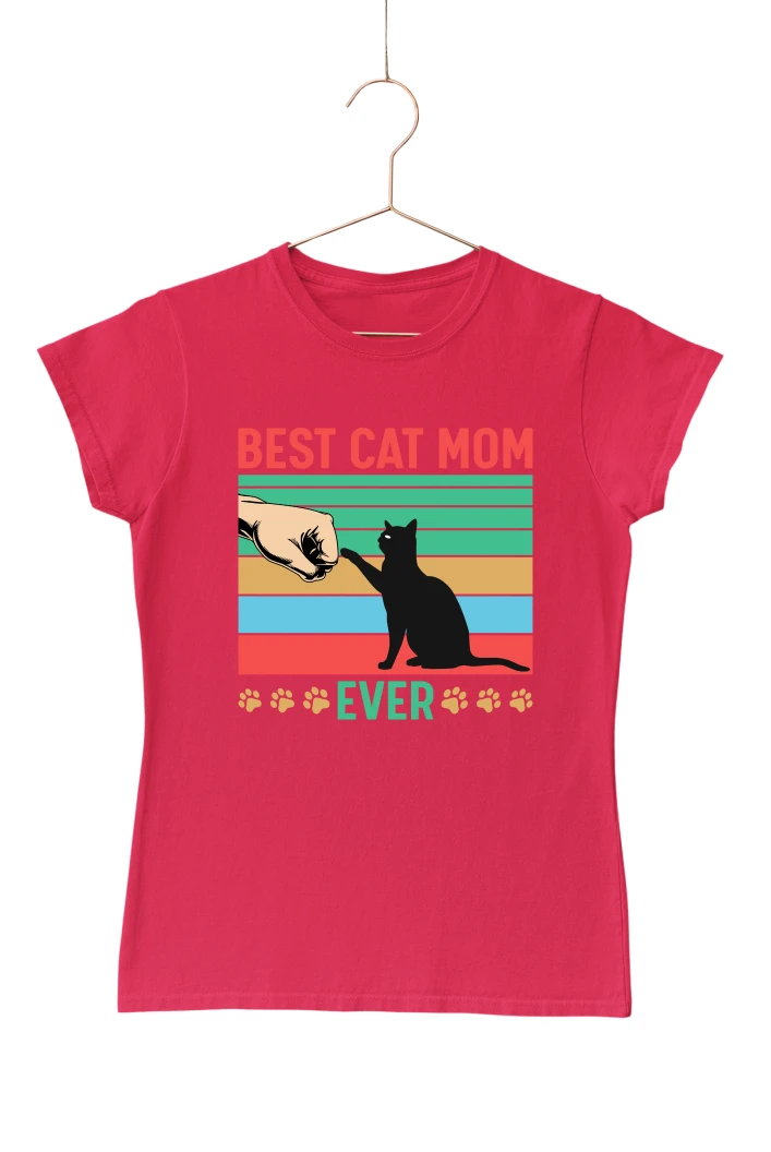 Best Cat Mom Ever Women's Tshirt (Red, S)