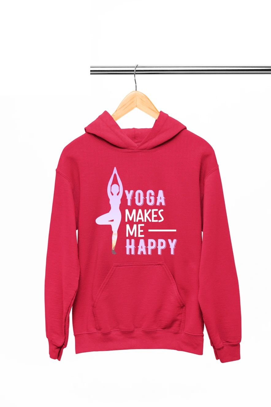 Yoga Makes Me Happy Ver.2 Hoodie (Red, S)