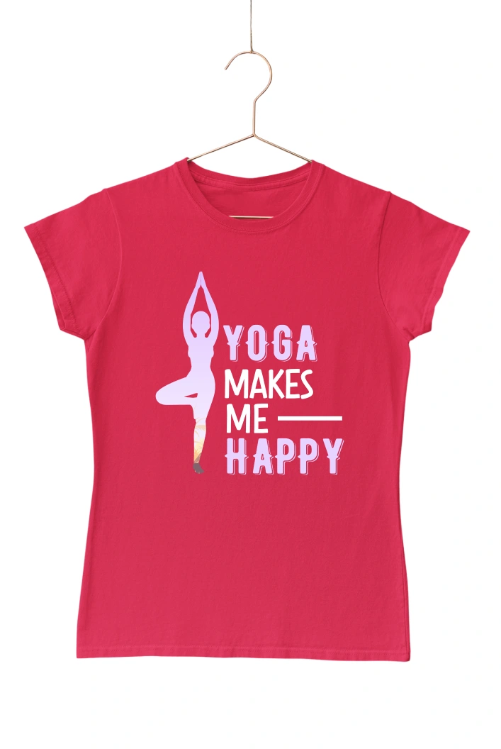 Yoga Makes Me Happy Ver.2 Women's Tshirt (Red, S)
