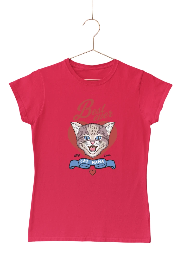 Best Ever Cat Mama Women's Tshirt (Red, S)