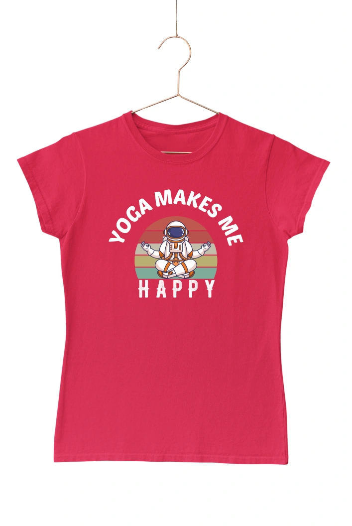 Yoga Makes Me Happy Women's Tshirt (Red, S)