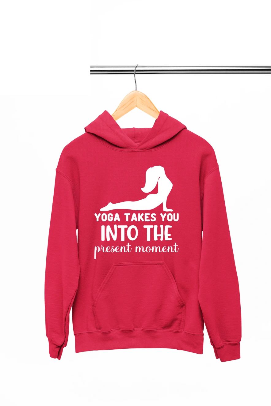 Yoga Takes You Into the Present Moment Hoodie (Red, S)