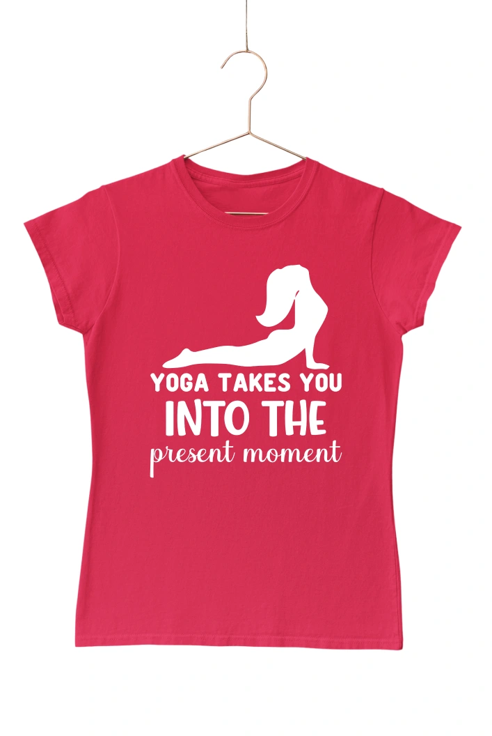 Yoga Takes You Into the Present Moment Women's Tshirt (Red, S)