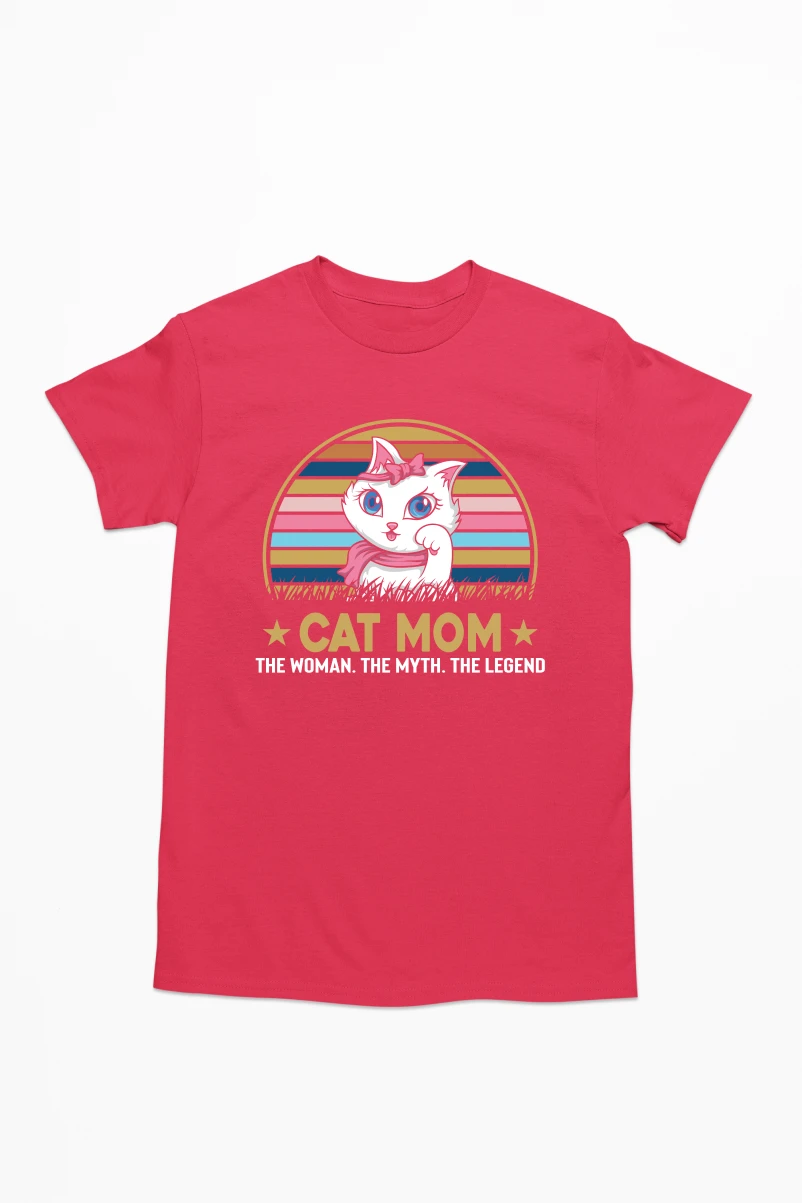Cat Mom The Woman The Myth The Legend Men's Tshirt (Red, S)