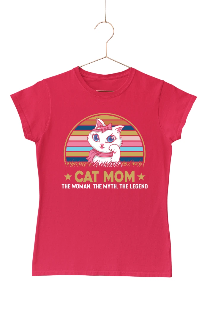 Cat Mom The Woman The Myth The Legend Women's Tshirt (Red, S)