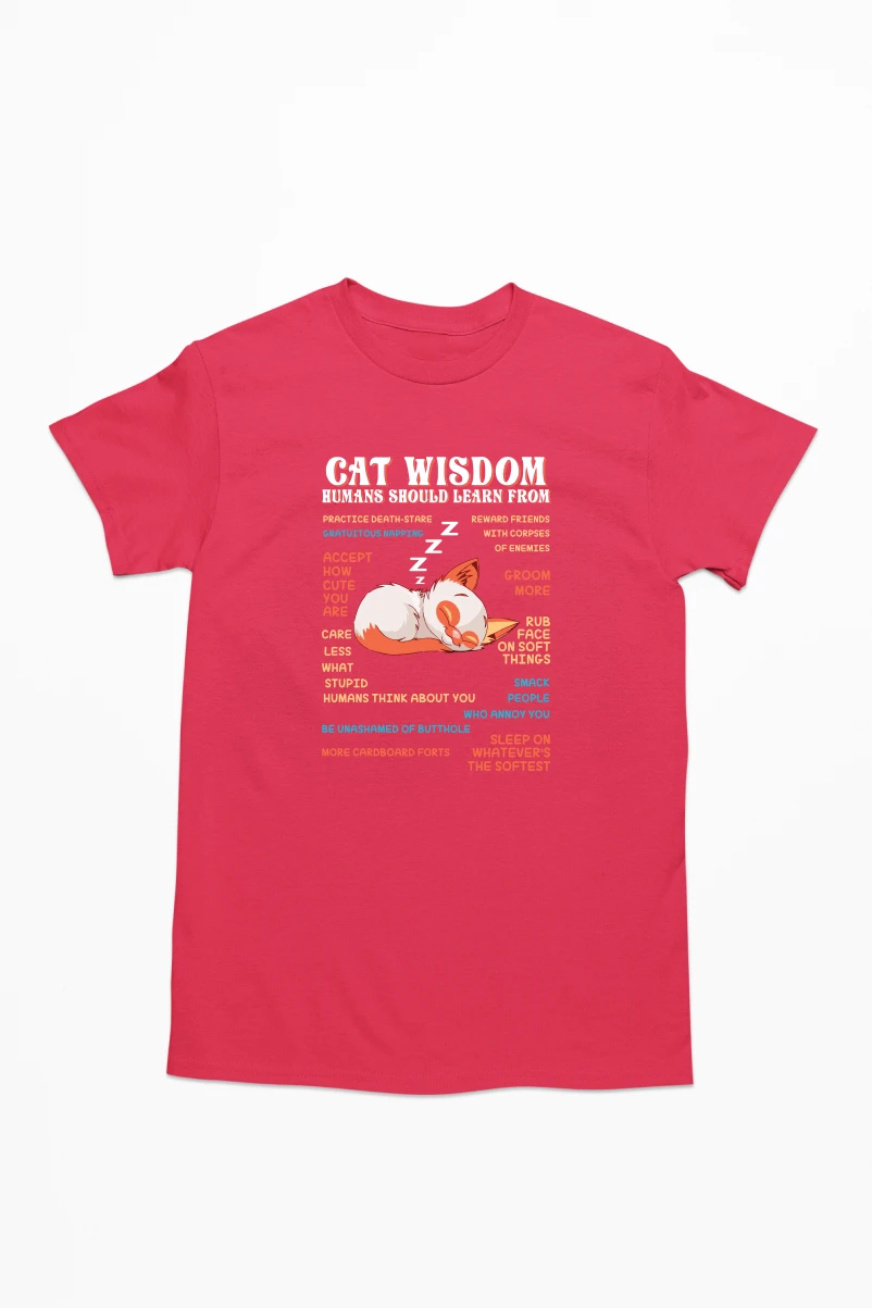 Cat Wisdom Humans Should Learn From Men's Tshirt (Red, S)