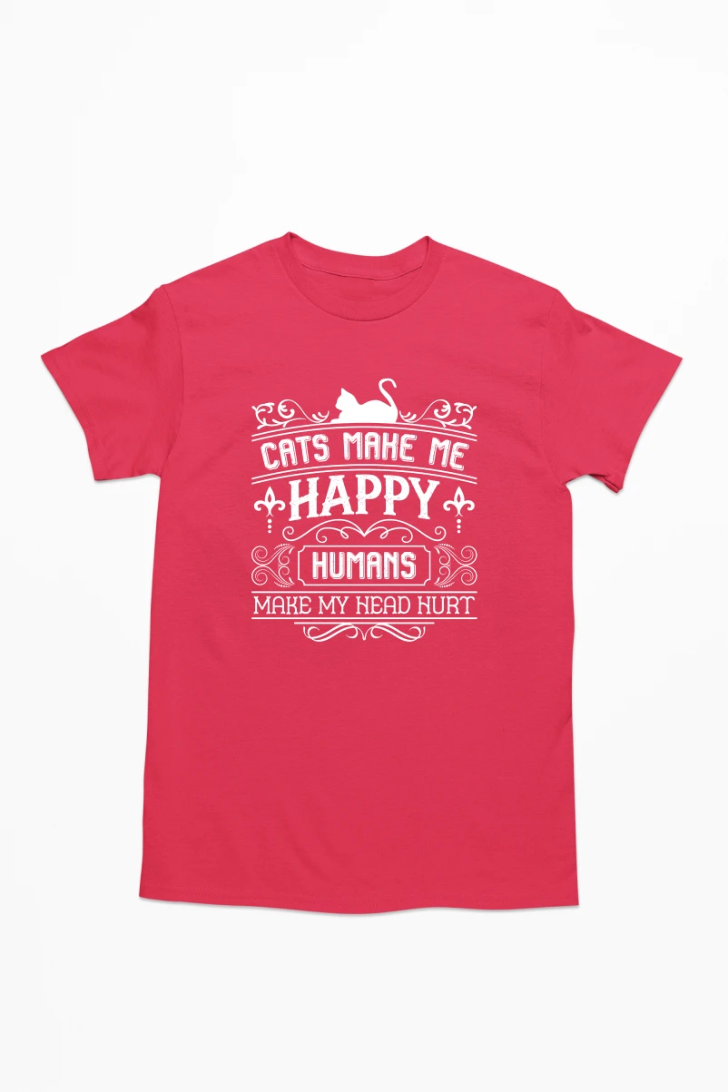Cats Make Me Happy Humans Make My Head Hurt Men's Tshirt (Red, S)