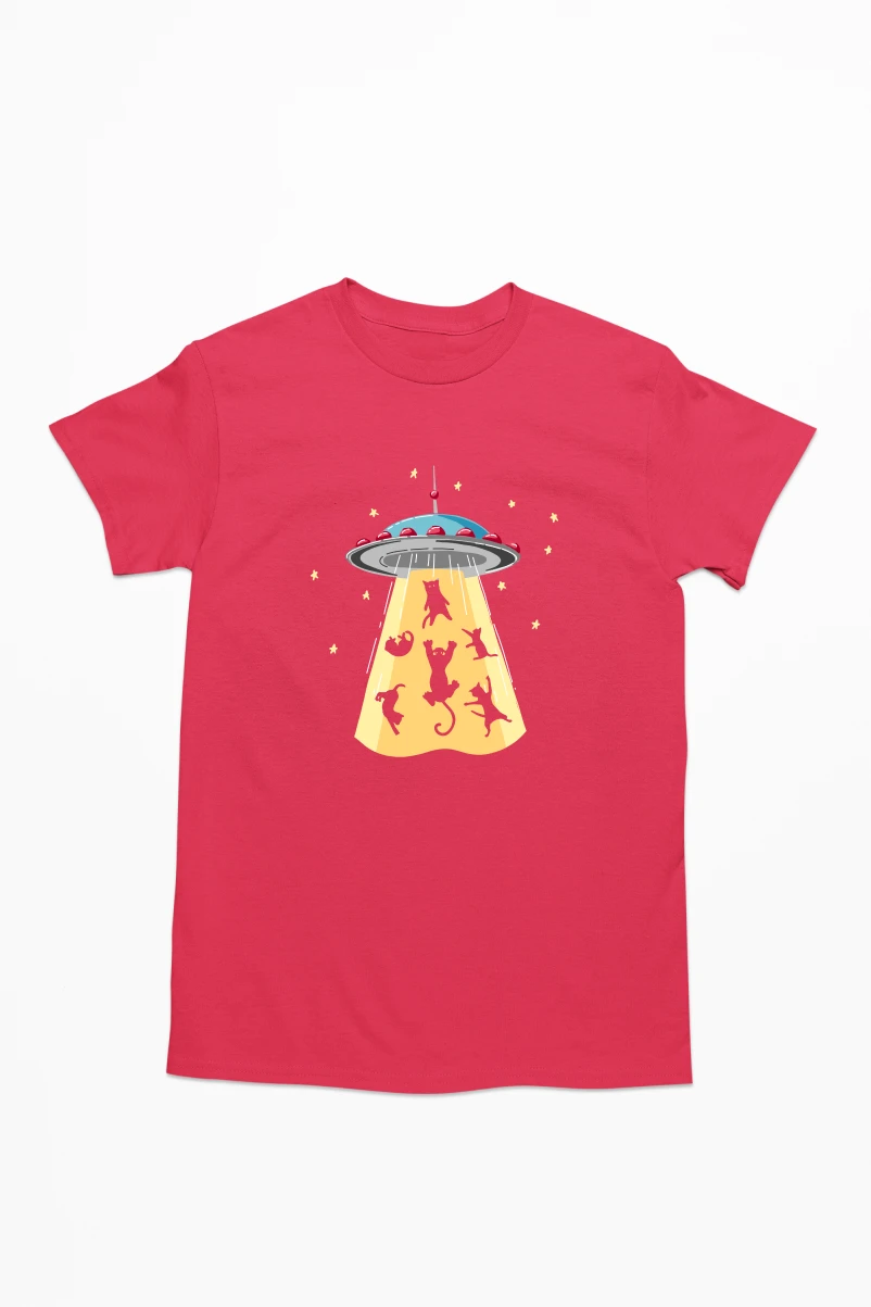 Cats Taken by UFO Men's Tshirt (Red, S)