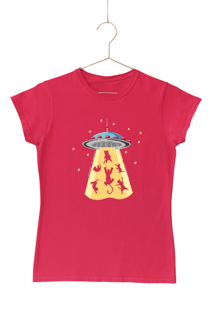Cats Taken by UFO Women's Tshirt (Red, S)