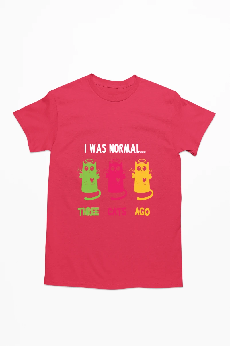 I Was Normal Three Cats Ago Men's Tshirt (Red, S)
