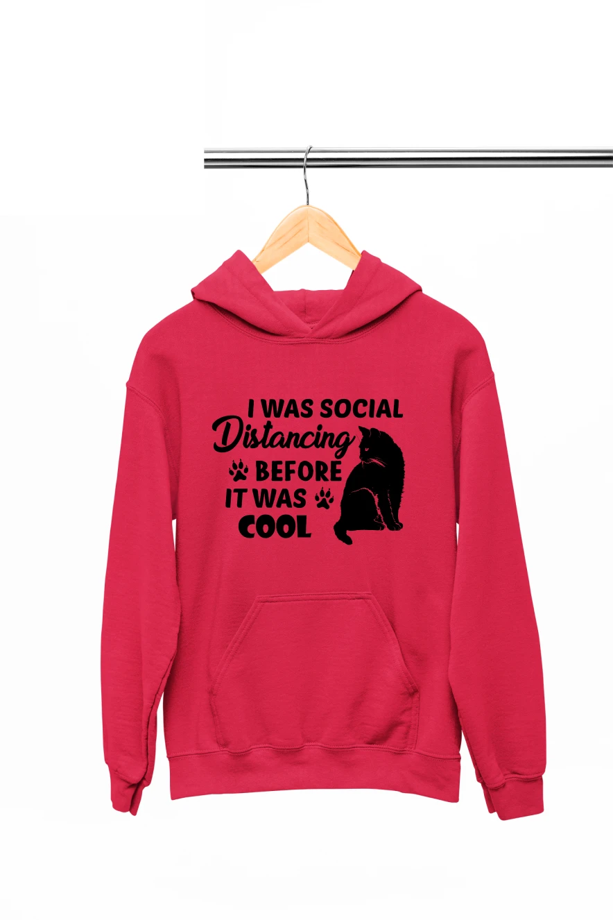 I Was Social Distancing Before It Was Cool Hoodie (Red, S)