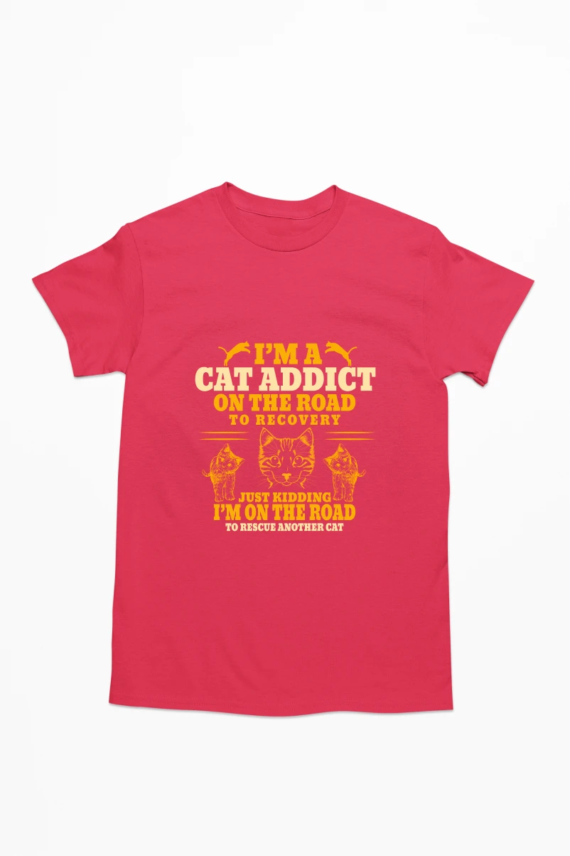 I'm A Cat Addict On the Road to Recovery Men's Tshirt (Red, S)