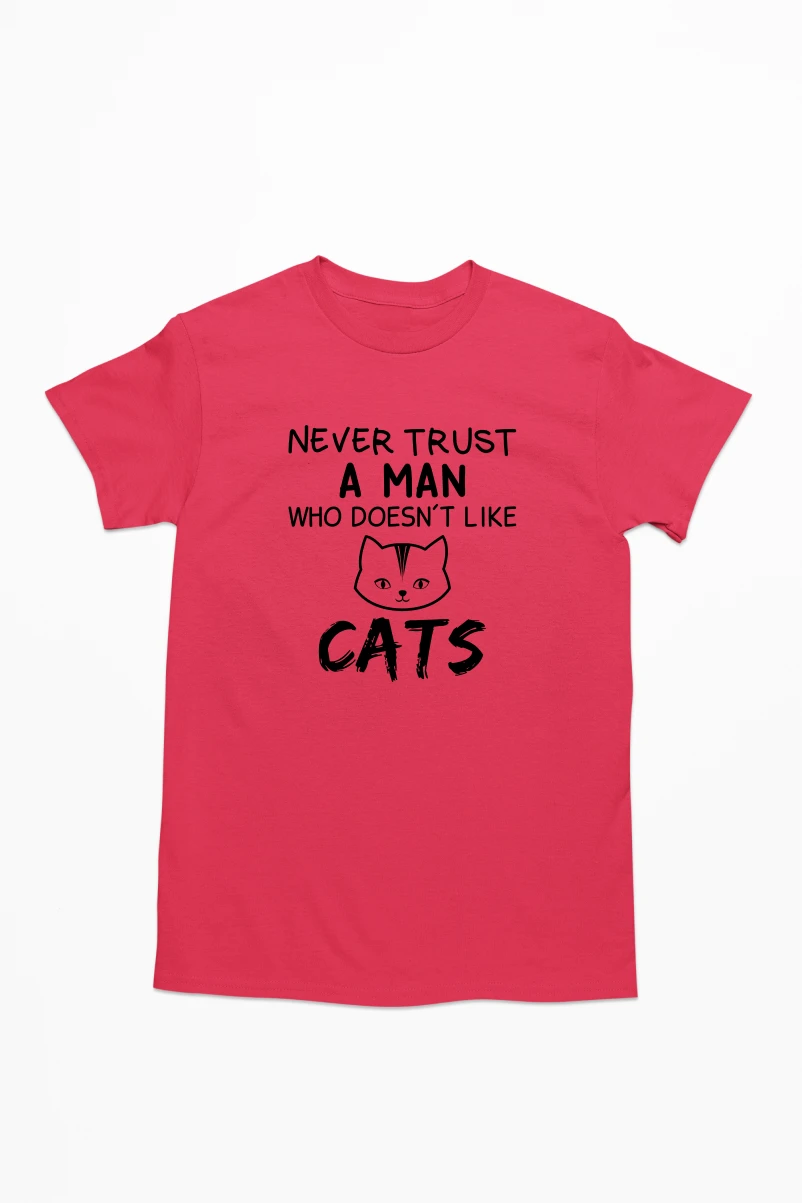 Never Trust A Man Who Doesn't Like Cats Men's Tshirt (Red, S)