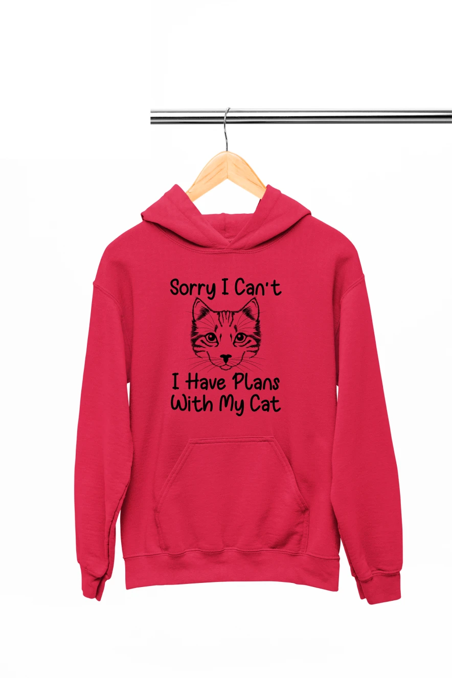Sorry I Can't I Have Plans With My Cat Hoodie (Red, S)