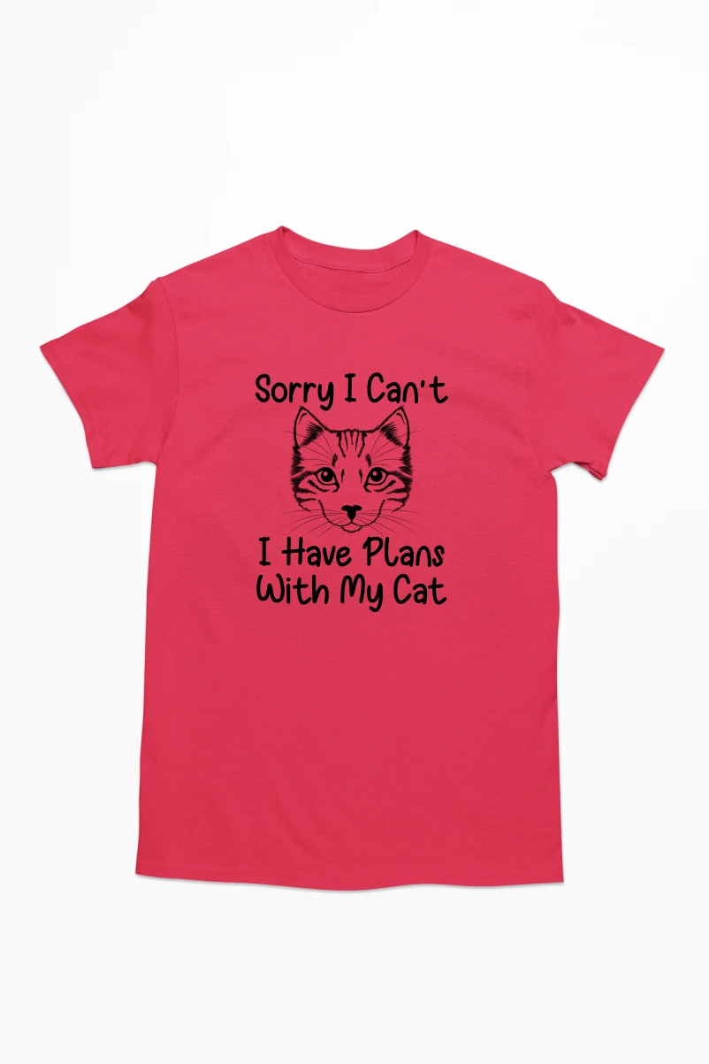 Sorry I Can't I Have Plans With My Cat Men's Tshirt (Red, S)