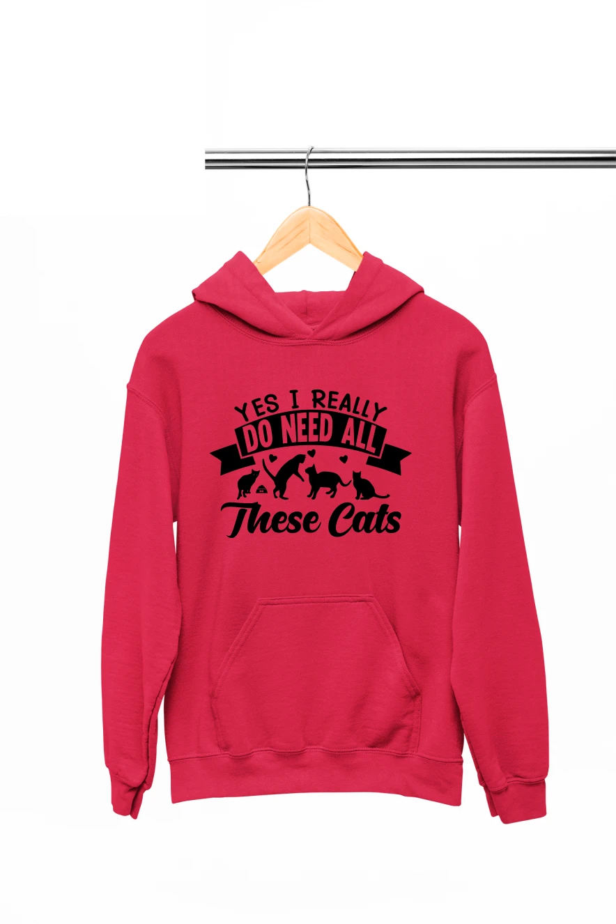 Yes I Really Do Need All These Cats Hoodie (Red, S)