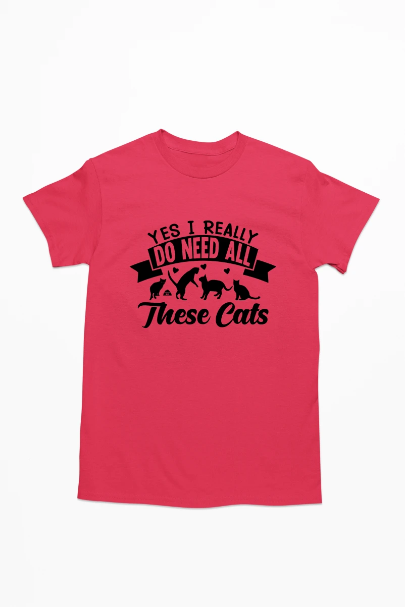 Yes I Really Do Need All These Cats Men's Tshirt (Red, S)