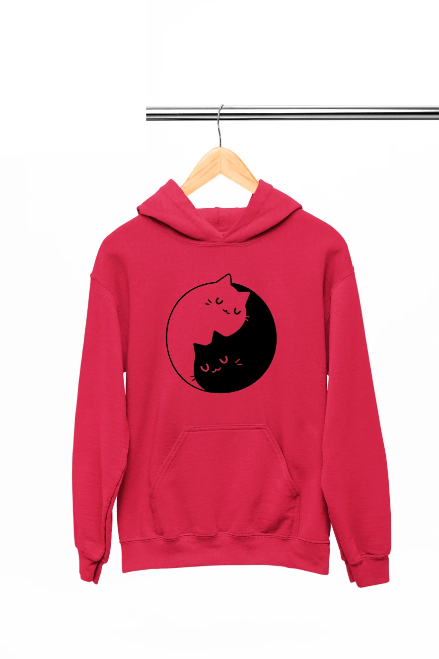 Yin Yang Cat Version Hoodie (Red, S)