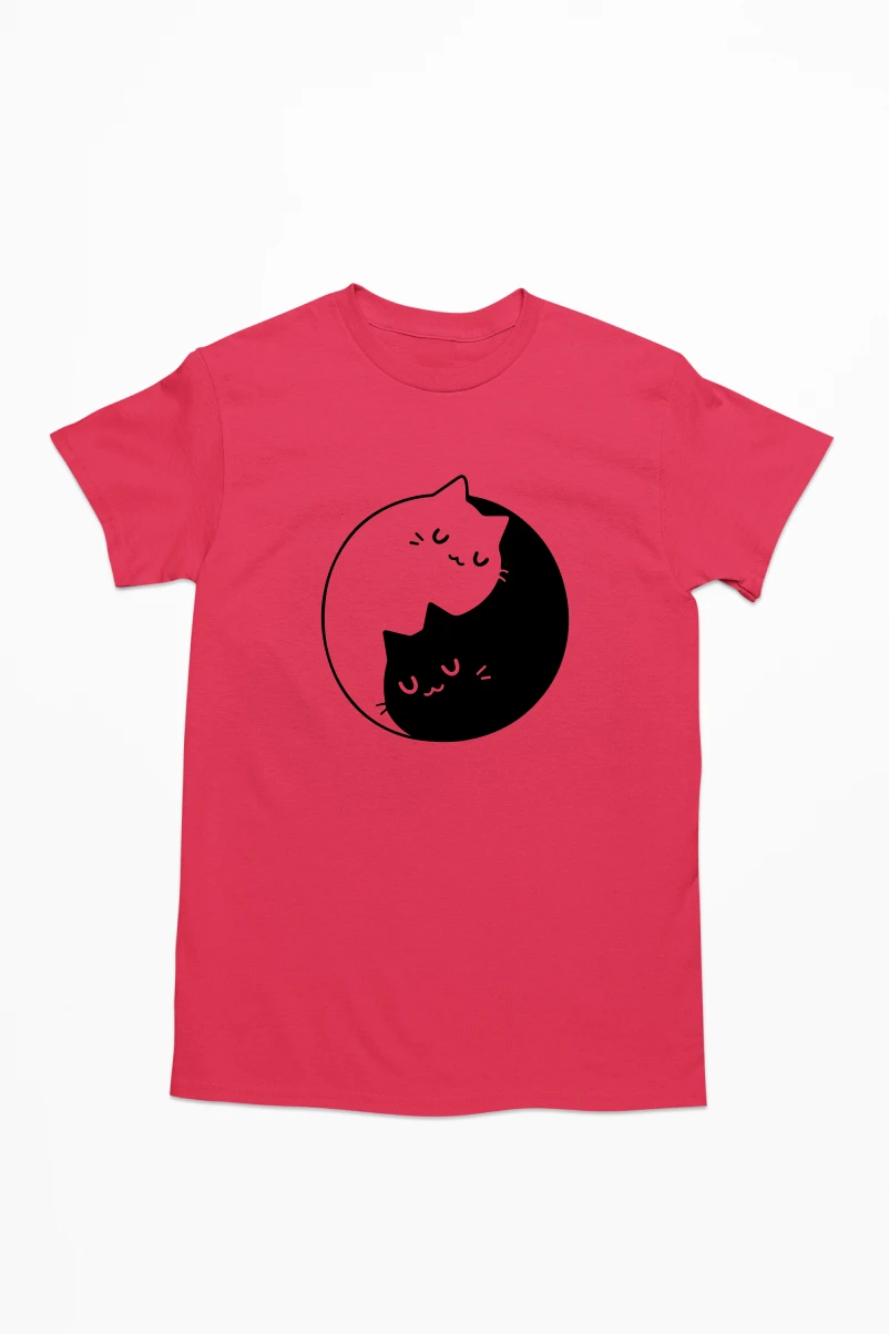 Yin Yang Cat Version Men's Tshirt (Red, S)