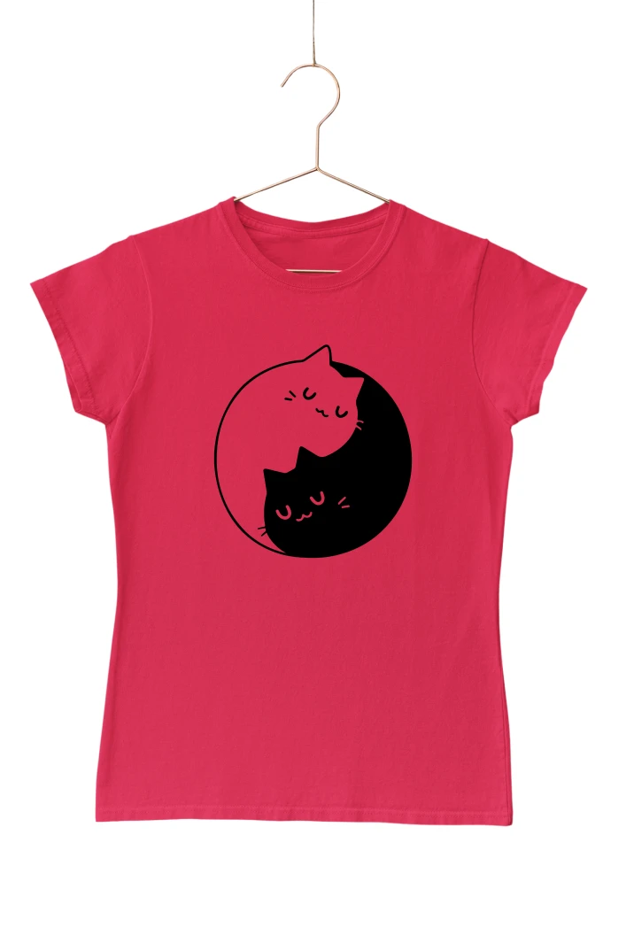 Yin Yang Cat Version Women's Tshirt (Red, S)