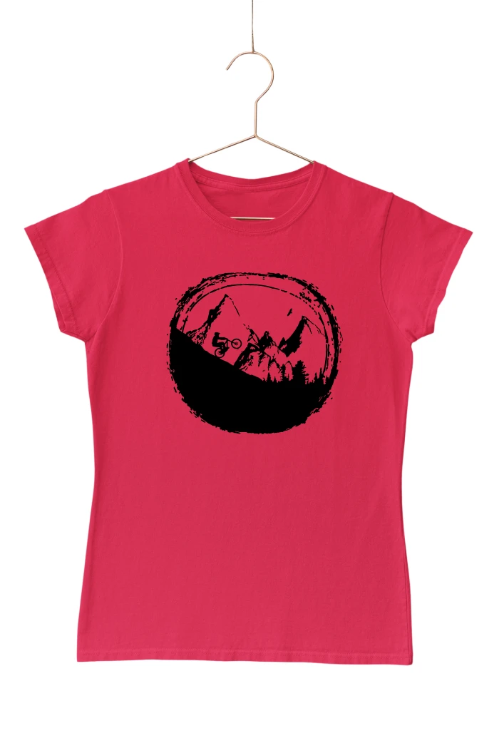 Mountain Biking Art Women's Tshirt (Red, S)