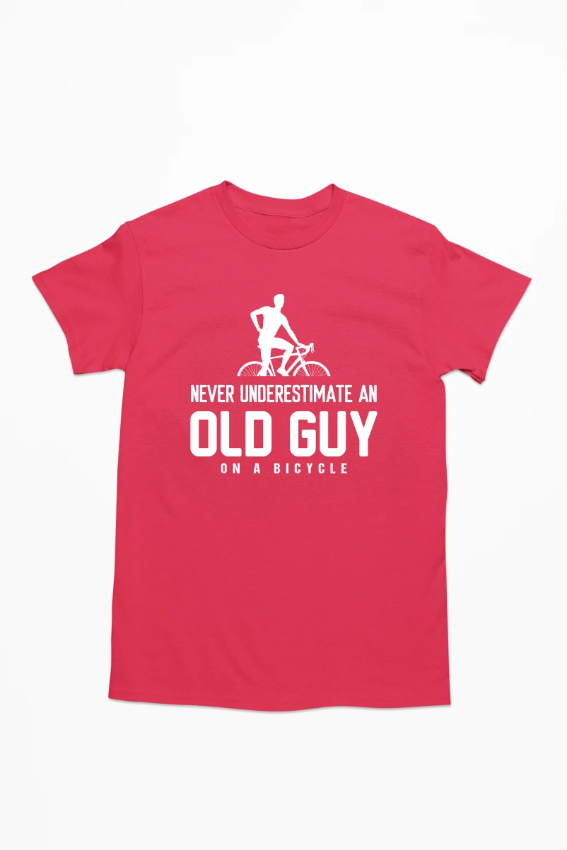 Never Underestimate an Old Guy on a Bicycle Men's Tshirt (Red, S)