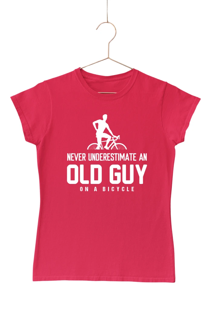 Never Underestimate an Old Guy on a Bicycle Women's Tshirt (Red, S)