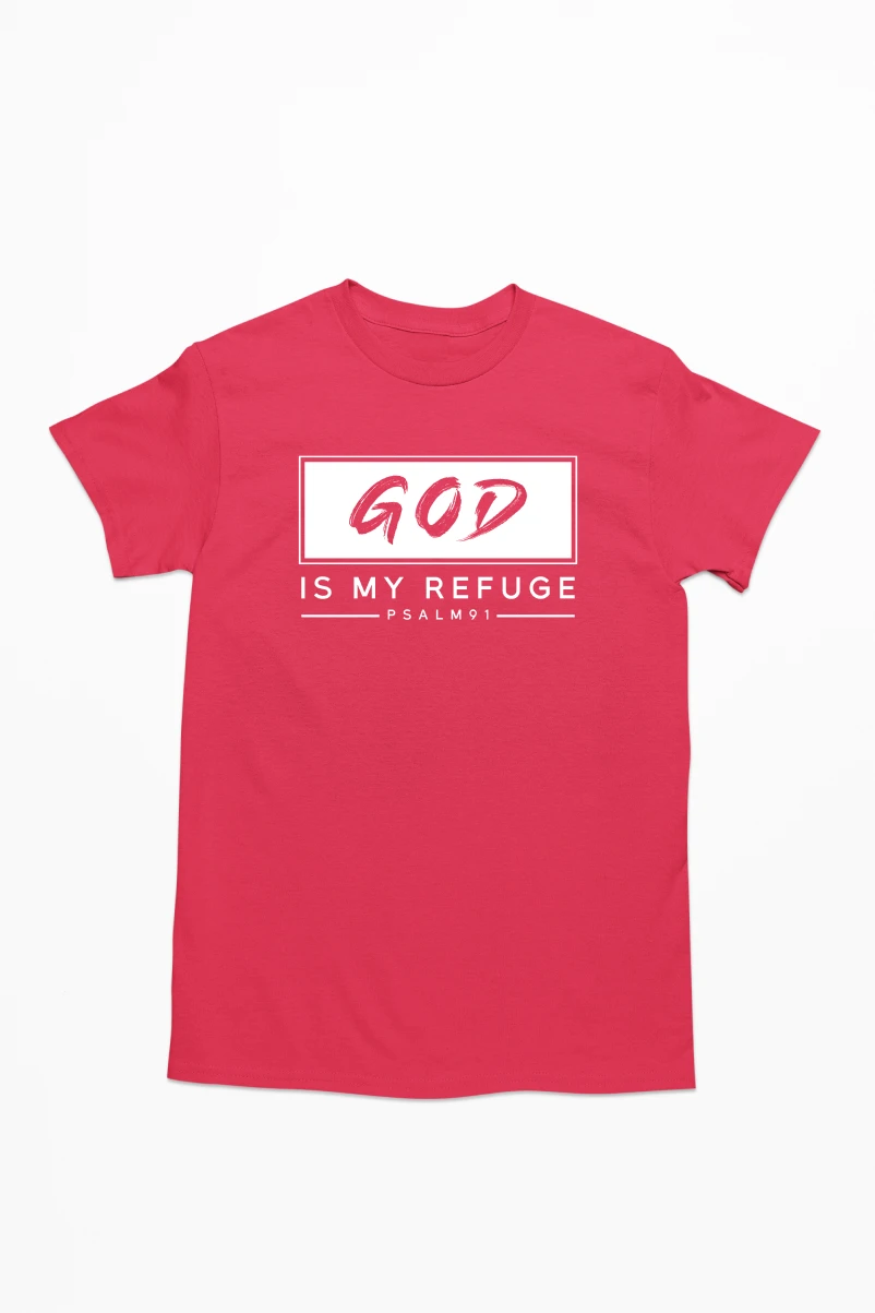God Is My Refuge Men's Tshirt (Red, S)